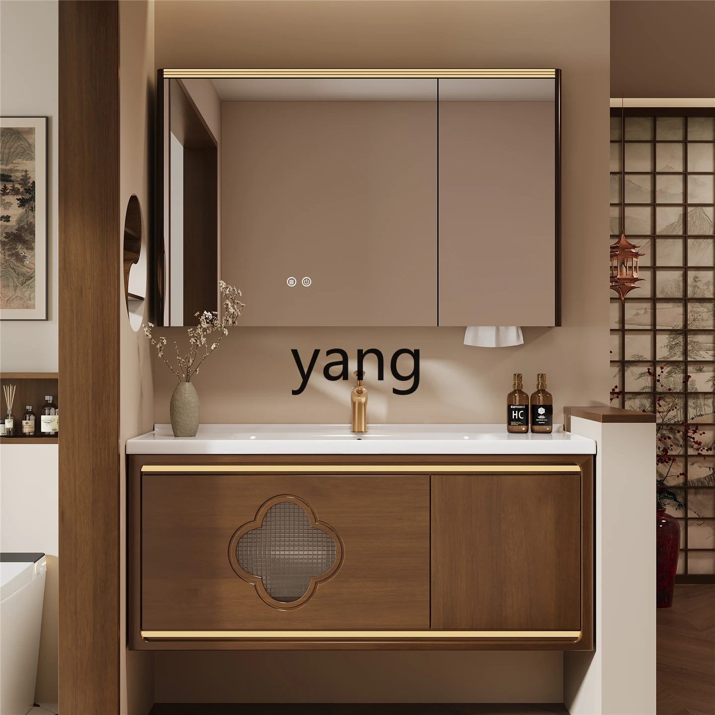 TGF خزانة حمام صينية جديدة حوض سيراميك متكامل حوض غسيل يدوي خزانة مرحاض من الخشب الصلب #2