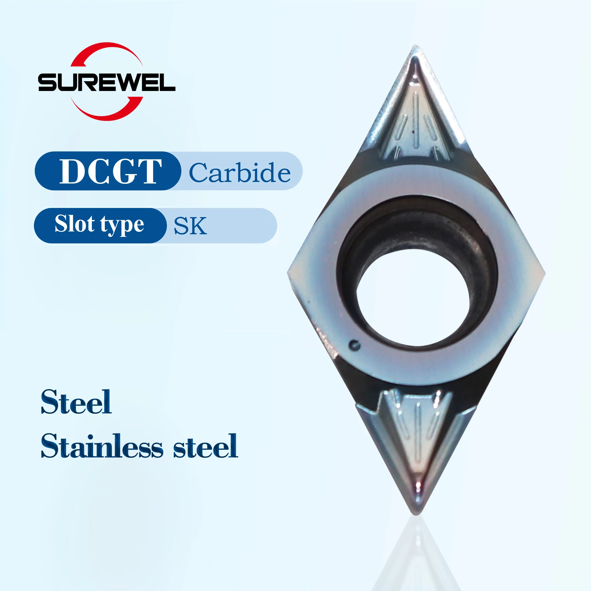 SUREWEL 10PCS CNC stainless steel turning inserts DCGT070202 DCGT070204 DCGT11T302 DCGT11T304 internal hole fine turning inserts