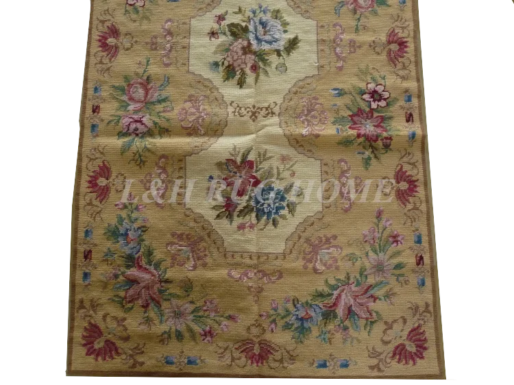 Free shipping 2.5'x10' Runner Handmade Floral English Garden Blue Roses Wool Needlepoint Rug