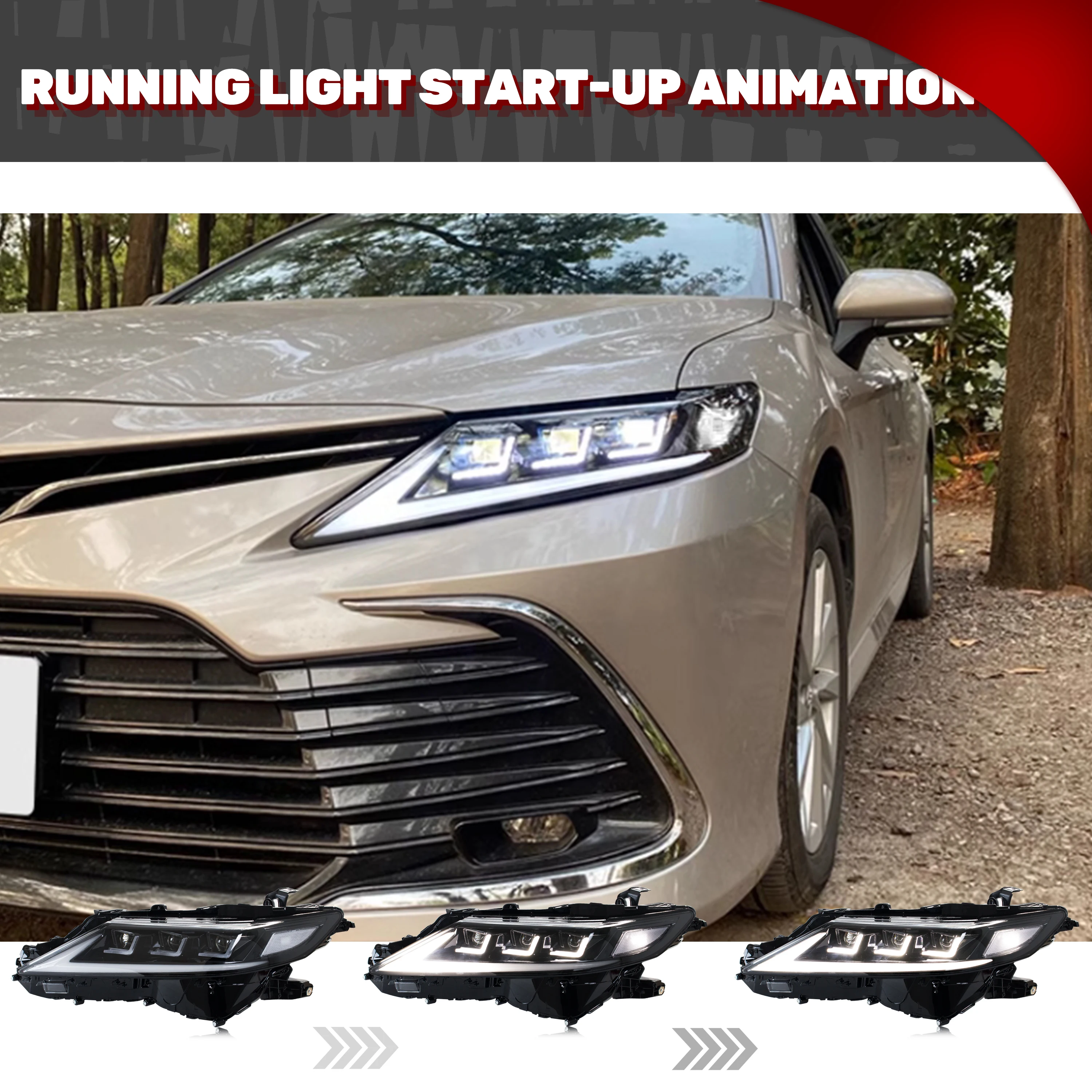 토요타 캠리 2018-2023 8세대 프로젝터 LED 헤드라이트, 시동 애니메이션 시퀀셜 방향지시등 DRL 페어 전조등 어셈블리