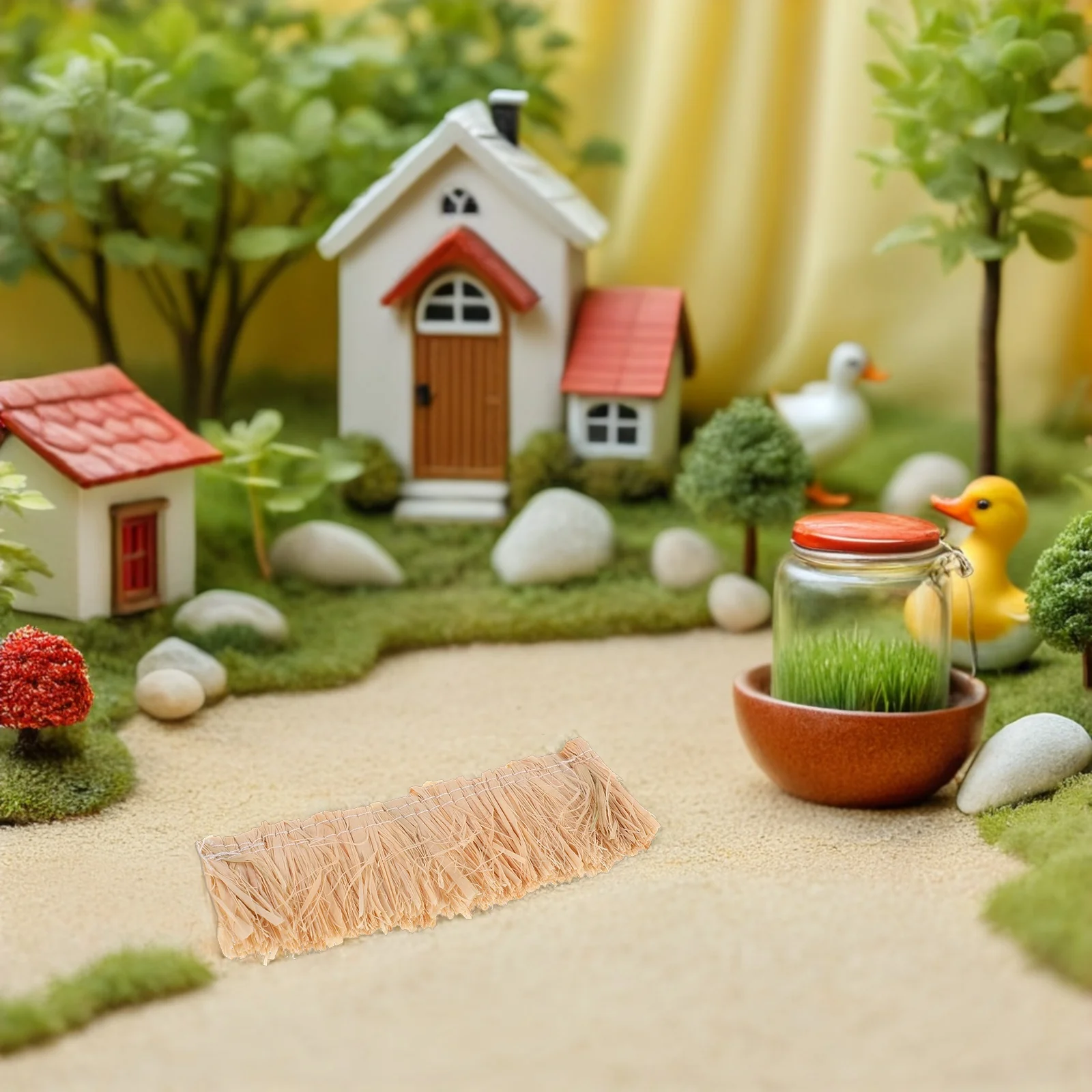 9Pcs Artificial Thatch Roof Roll Simulation Grass Roof Material for Miniature House DIY Landscape Diorama and Dollhouse