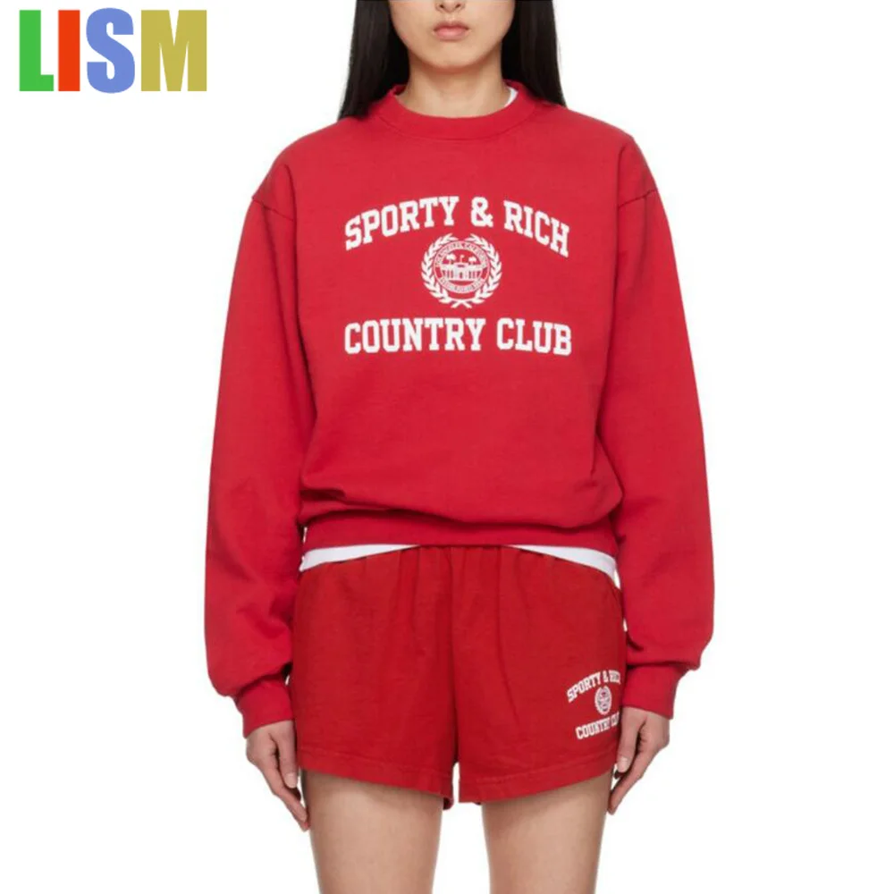

LISM 2025 hoodie Woman Printing 90's Crewneck Sweatshirts Women Loose Thick Fleece Red Pullover Crewneck Casual Warm Jumpers