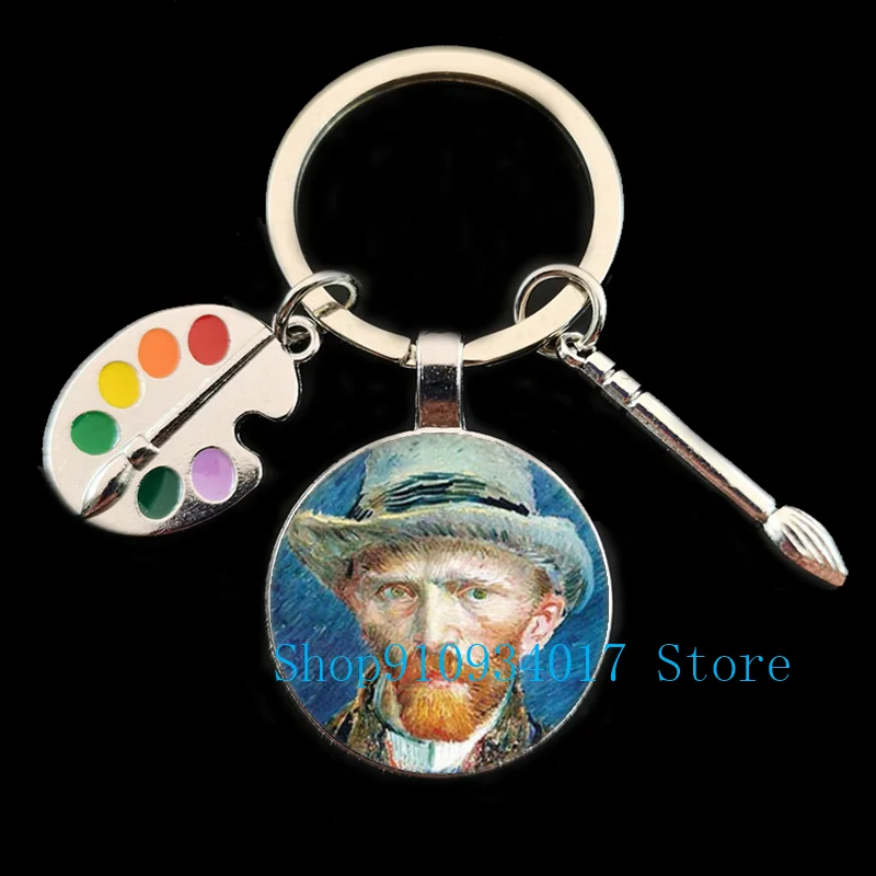 Vintage Van Gogh Painting Pendant KeyChain Moon Night Street Landscape Pattern Sunflower Keyring Man Woman Handmade Key Chain