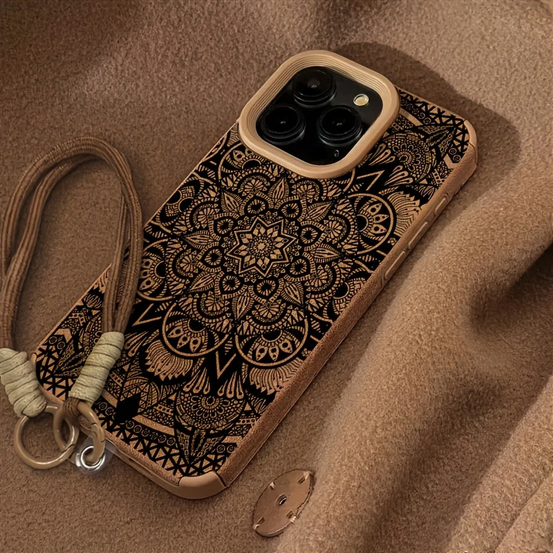 Защитный чехол для iPhone 15, 17, 14, 16, 13, 12, 11 Pro Max, X, XS, Air 15, 16, 14 Plus с ремешком на руку и узором мандала в стиле бохо