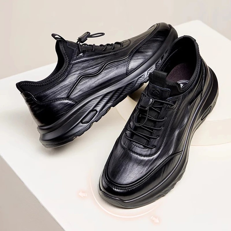 GOLDEN CAMEL Men\'s Casual Sports Shoes Male Sneakers Breathable Business Cow Leather Shoes Dad Walking Shoes for Men 2025 New