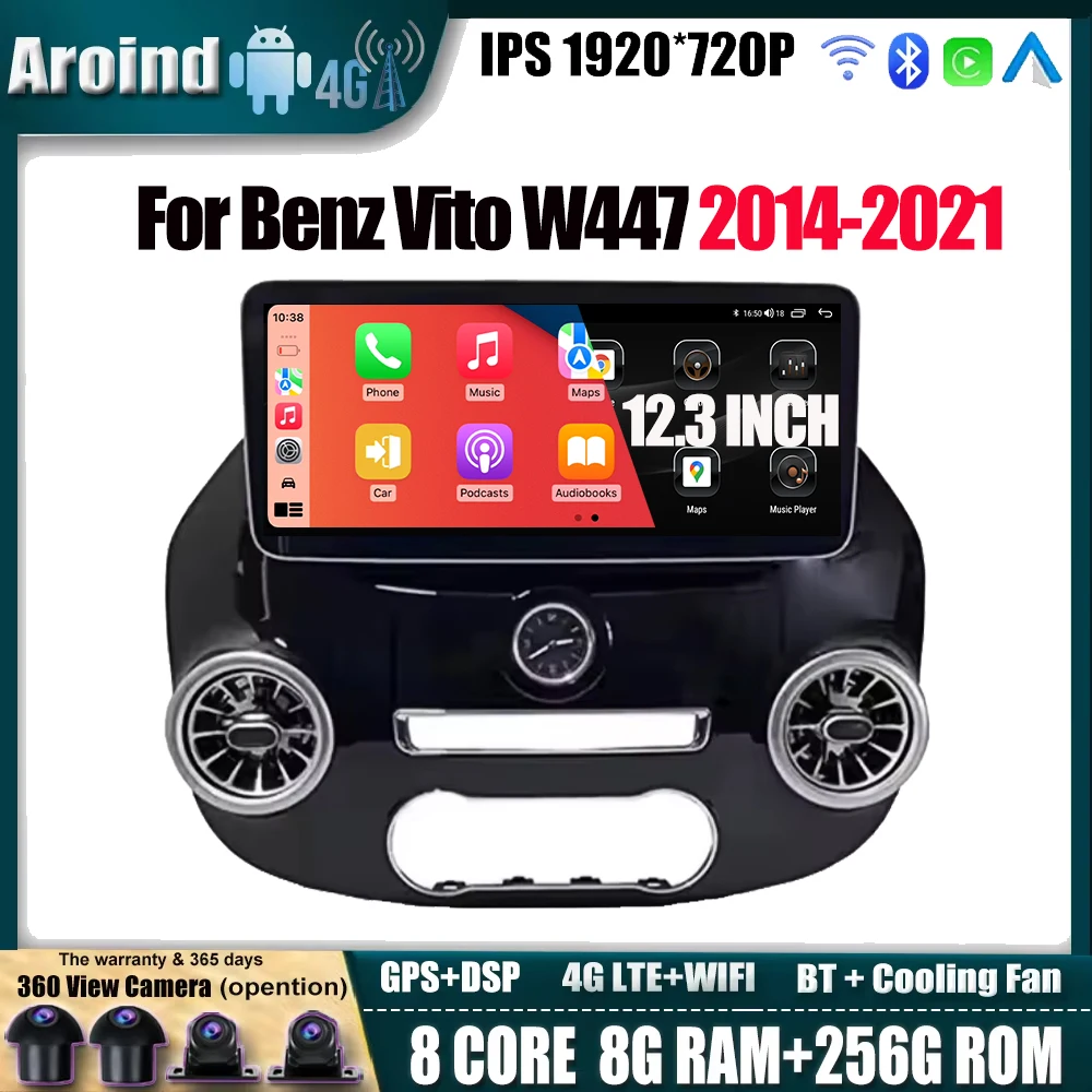 

12.3 Inch Carplay Android Auto QLED Screen For Benz Vito W447 2014-2021 Multimedia Video Player Navigation GPS Tools 4G LTE wifi