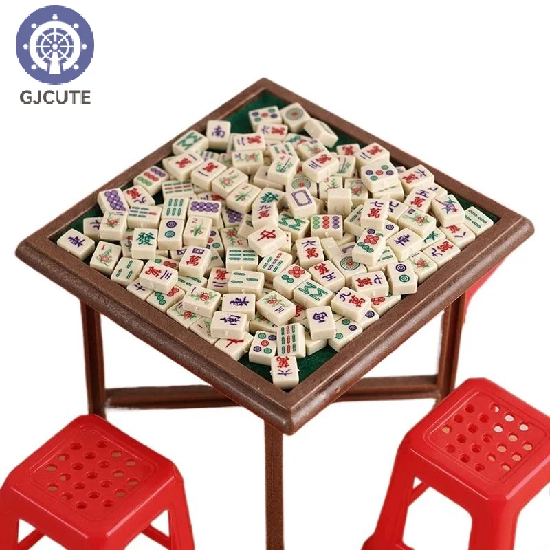 

1Set 1:12 Dollhouse Miniature Mahjong Table And Chair Model Furniture Home Model Decor Toy Doll House Accessories