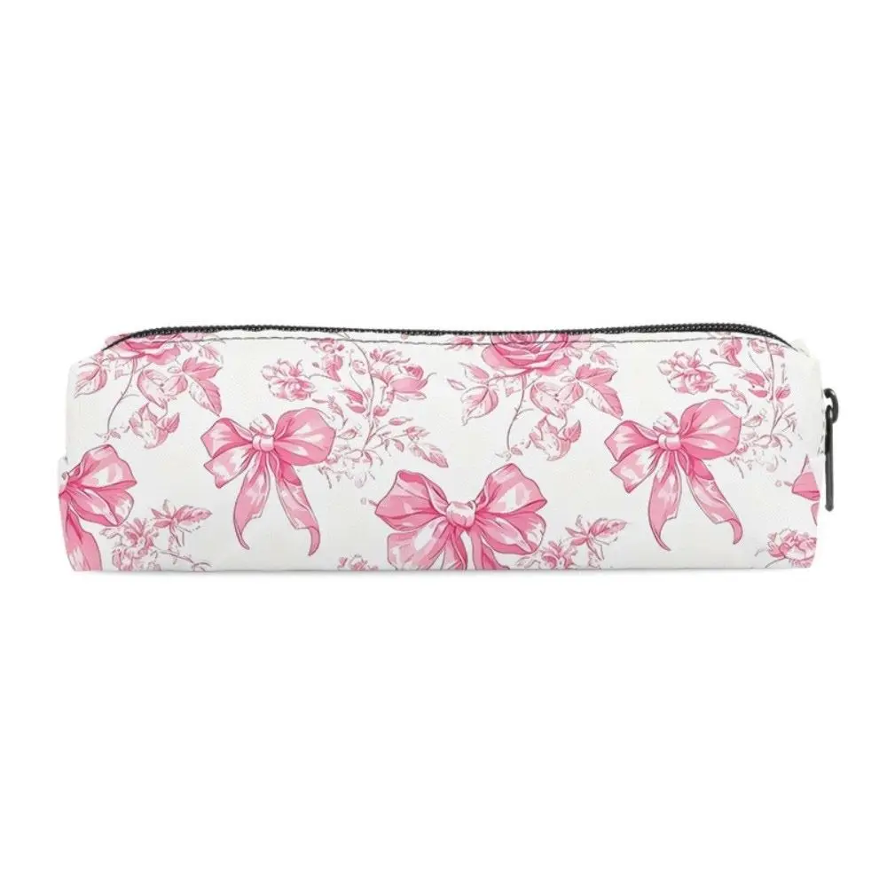 New Single-Layer Bowknot Pen Bag Zipper Closure Portable Pencil Pouch Stationery Storage Bag Back To School Season
