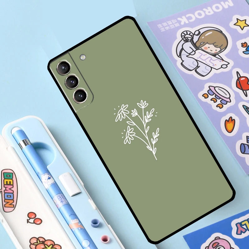 Aesthetic Sage Green Case For Samsung Galaxy S23 S22 S21 Ultra S20 FE S9 S10 Note 10 Plus Note 20 Ultra Full Cover