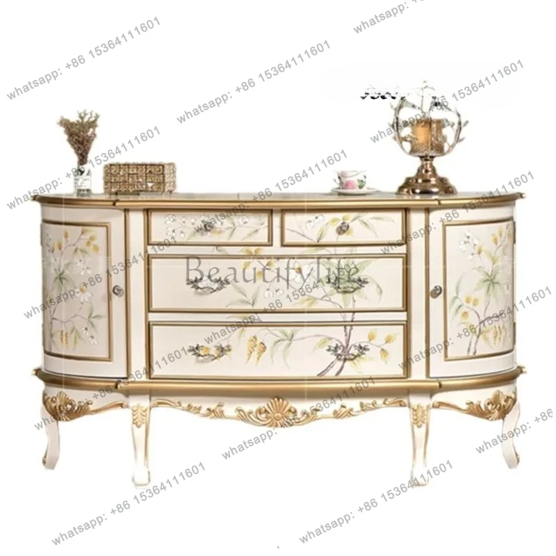 

American rural painted entrance door porch cabinet solid wood European retro locker semi-circular decorative cabinet