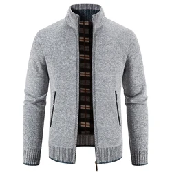 Men Cardigan Sweaters 2024 Winter Warm Warm Thickened  Solid Casual Zipper High Collar Knitted SweaterCoat  Jackets Men Clothing