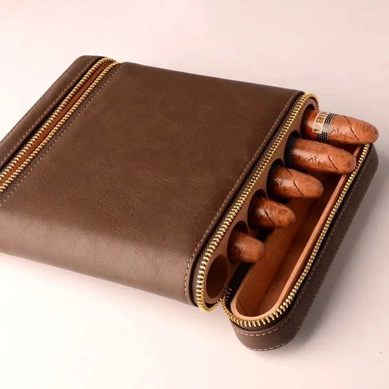 Drop Shipping for Ben FR  Only Cigar Case 6 Cigar Holes Leather Cedar Wood