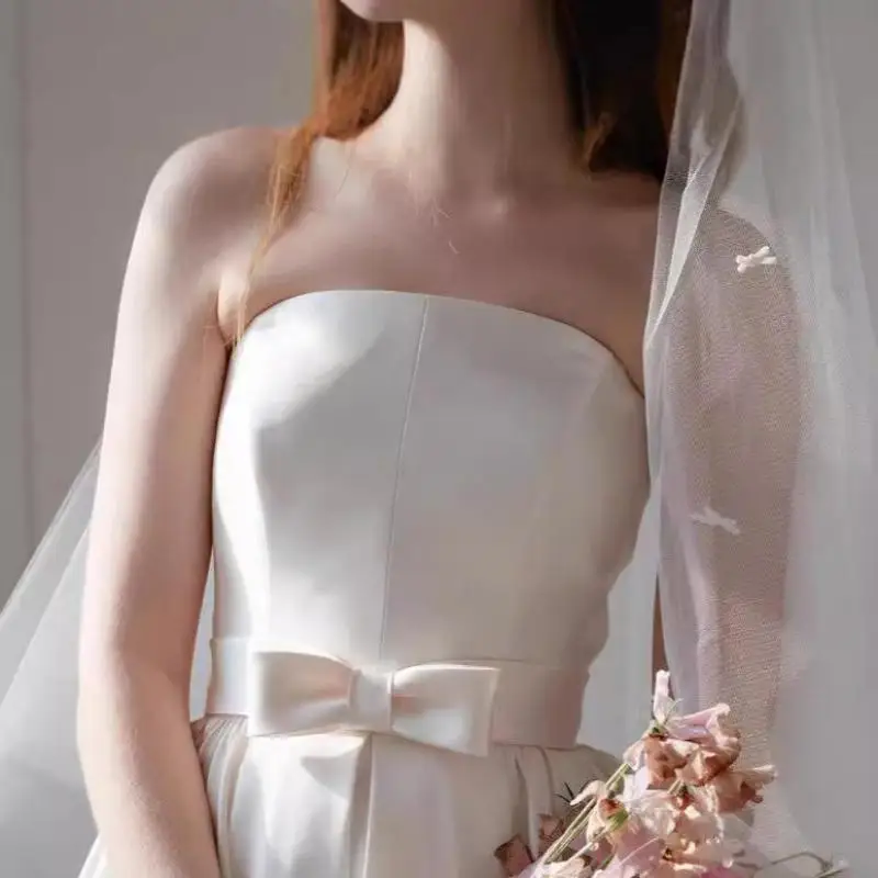 Eleganti abiti da sposa semplici classico Sexy senza spalline a-line abito da sposa lungo fino al pavimento nuovi abiti senza maniche in raso De Novia