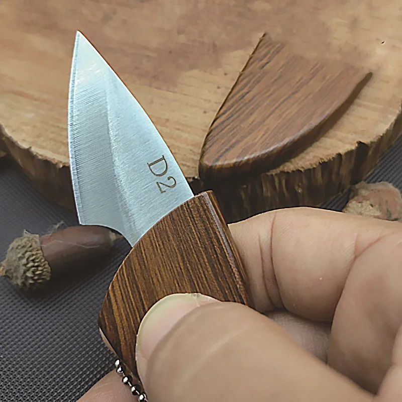Mini D2 Blade EDC Keukenmes met houten handvat en houten schede Outdoor Camping Multifunctioneel uitpakmes