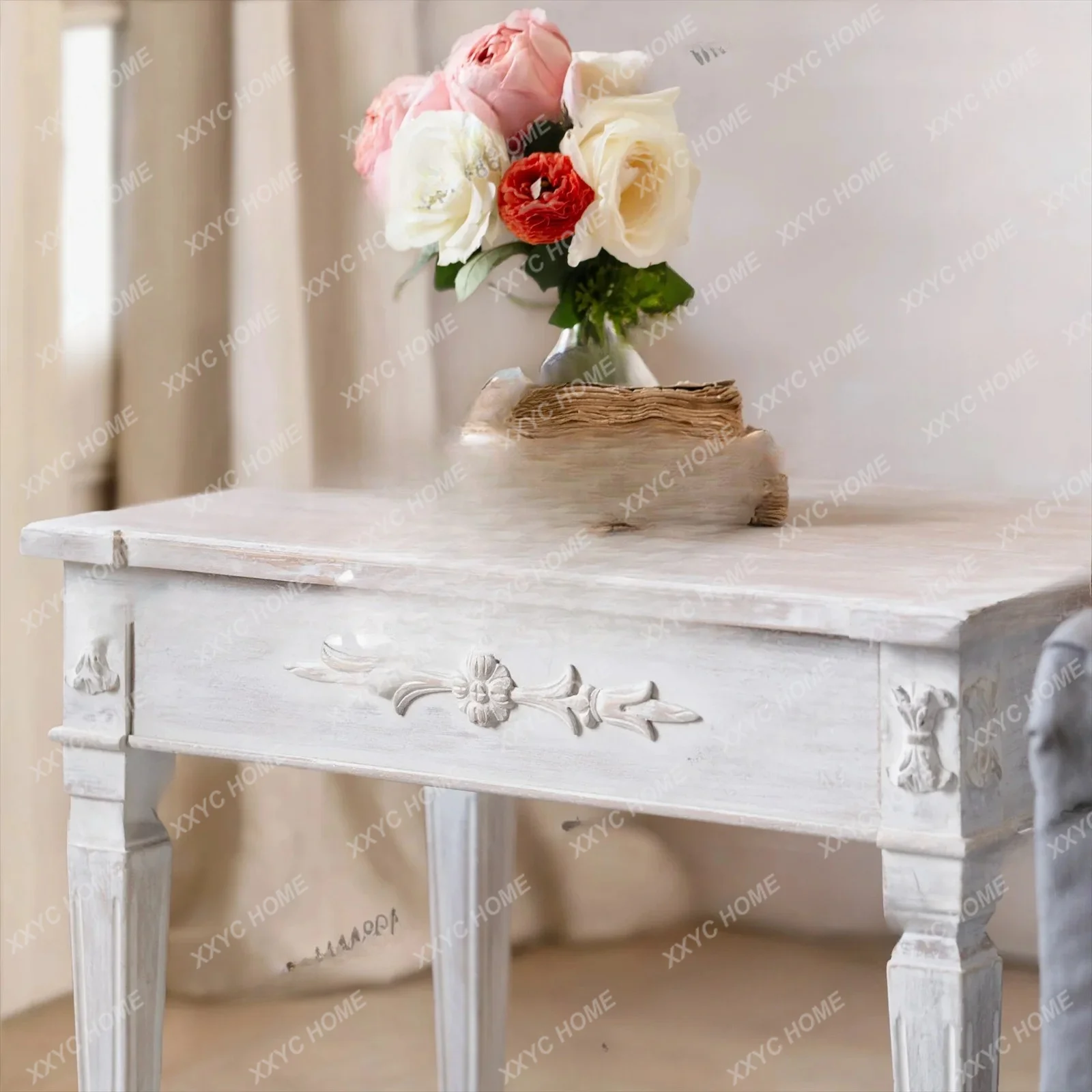 

retro old edge few solid wood carving flower washing white living room corner few