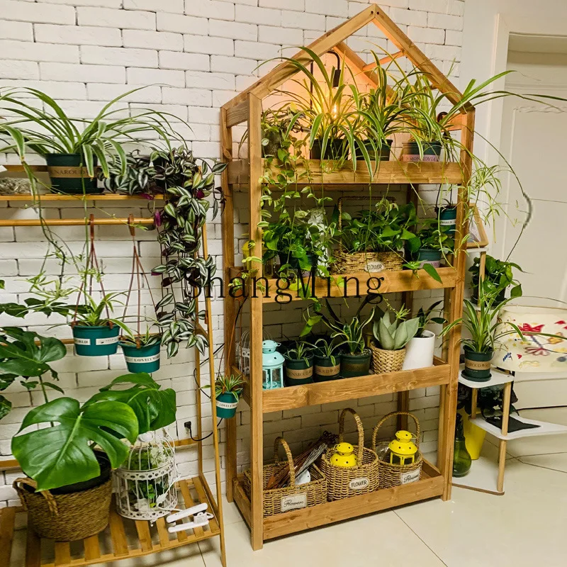 

CL Balcony Shelf Flower Shelf Living Room Plant Indoor Succulent Solid Wood Flower Pot