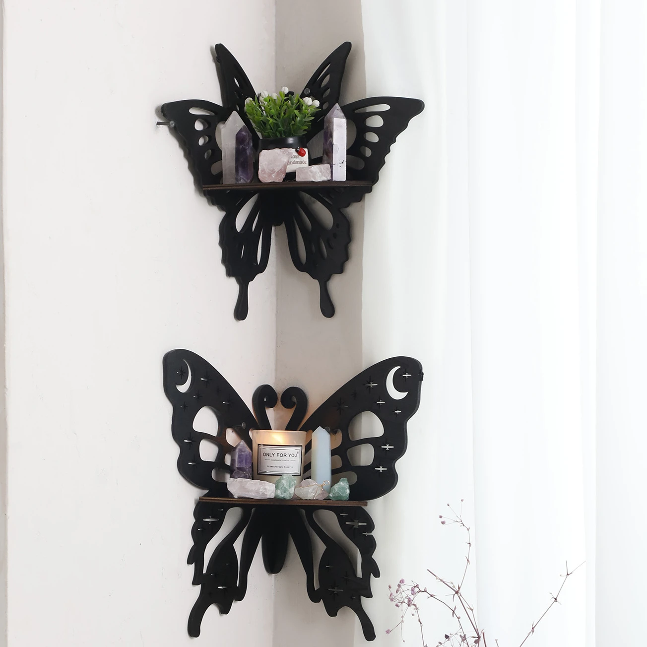 

Storage Rack Wooden Butterfly Hollow Crystal Storage Rack Nordic Minimalist Style Homestay Home Wall Decoration Birthday Gift