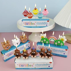 Cartoon Animal Birthday Candle Popular Flower Party Hat Little Bear Donut Smiling Face Cake Candle Decoration