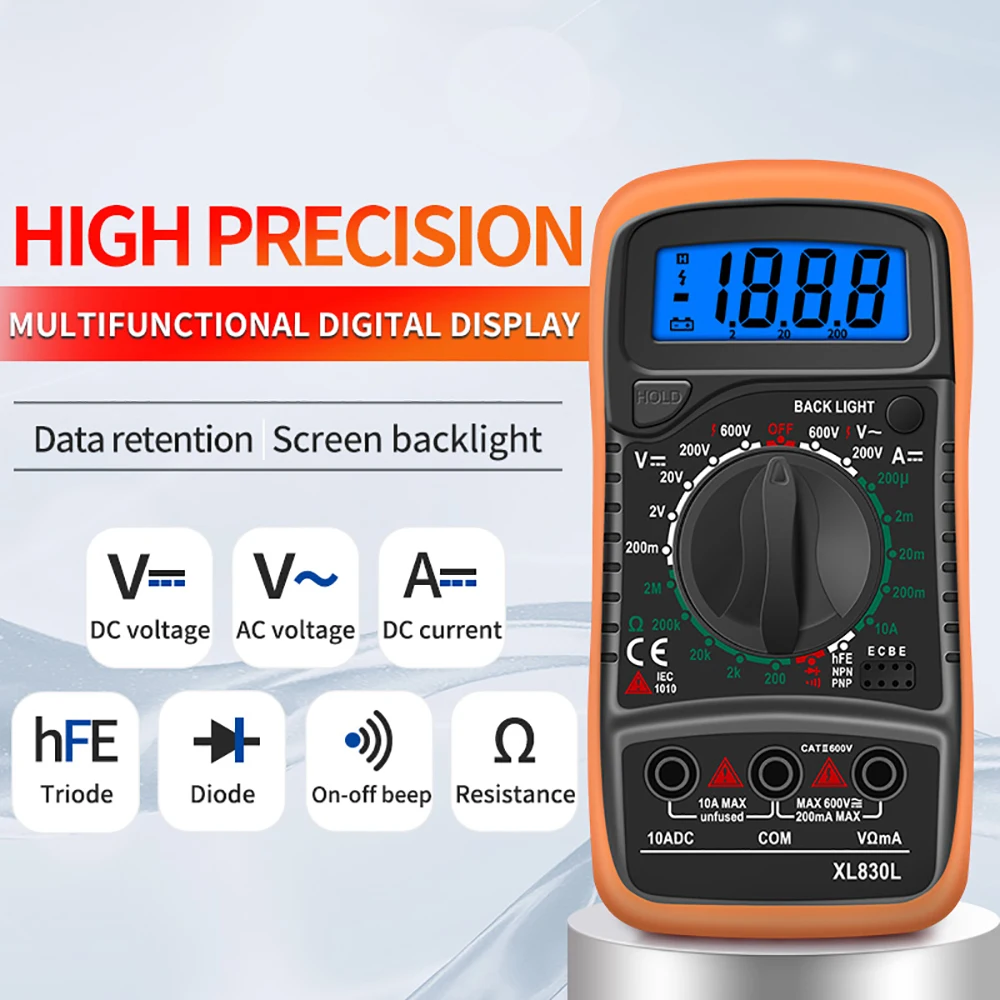 XL830L Digital Multimeter Multifunctional Resistance Voltage Measuring AC/DC Voltmeter DC Ammeter Voltage Tester Multimetro