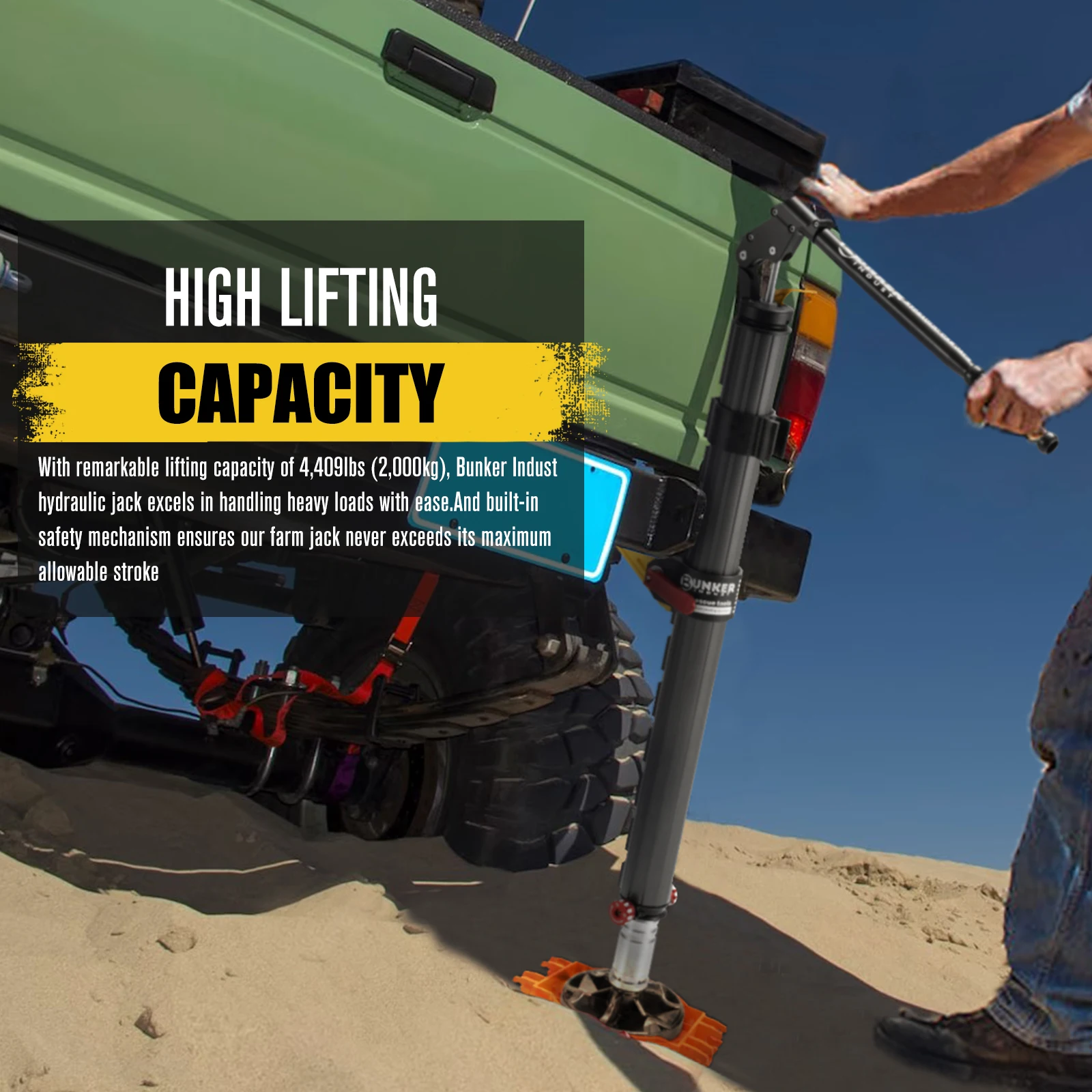 Long Ram Recovery Jacks Hydraulic Farm Jack for 4x4 OffroadINDUST 2 Ton Load Capacity Aluminum Hydraulic Recovery Jack