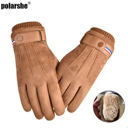 Men Winter rперчатки Suede Warm Split Military Finger Gloves Outdoor Thickened Driving Buckle Ski Male Touch-Screen Mittens