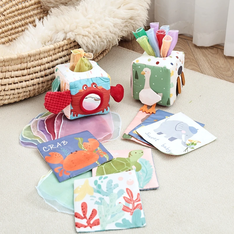 Doek Boek Babyspeelgoed Magische Tissue Box Katoen Vinger Oefenen Montessori Druk Bordspel Educatief Speelgoed Zachte Rammelaar Spel Oceaan