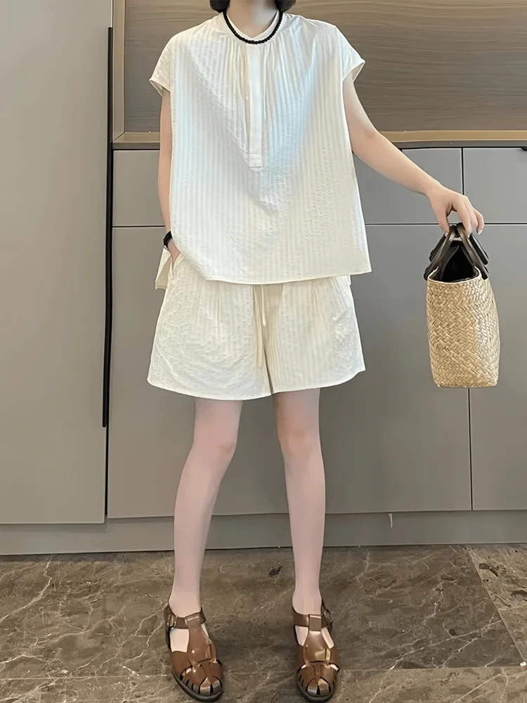 Casual Texture Short Sleeve Shirt And Straight Leg Shorts Women's Two Piece Set Summer Fashion Lazy Feelings New 2026