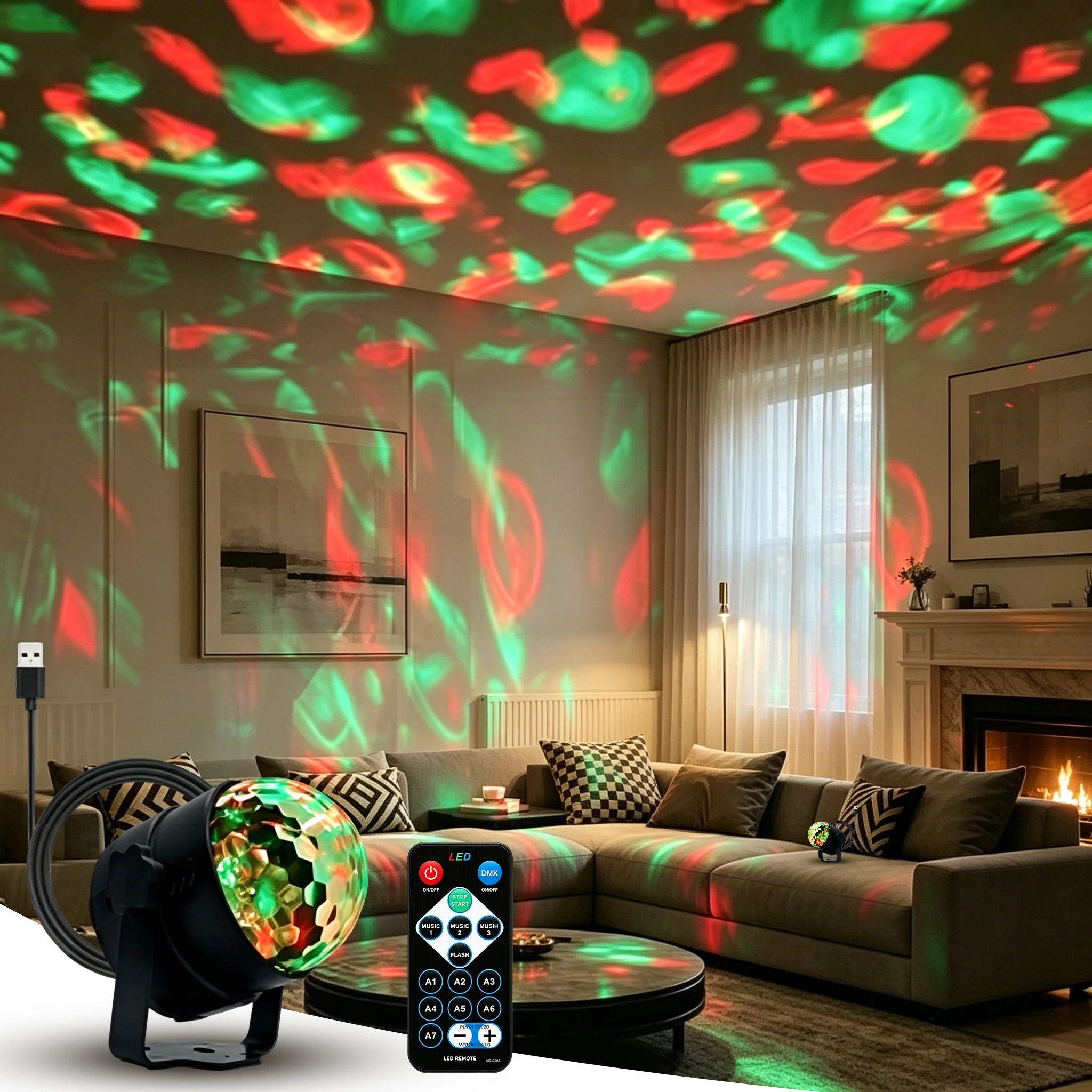 Remote Control Water Wave LED Light, Color Changing Projector Lamp for Bedroom, Bar, Party Decor