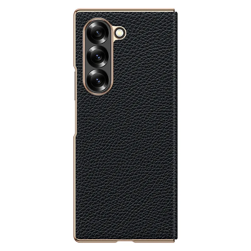 Etui z prawdziwej skóry bydlęcej o fakturze liczi do Samsunga Galaxy Z Fold 8 Ultra 7 6 5 5G, galwanizowane etui ochronne. — zdjęcie produktu 5