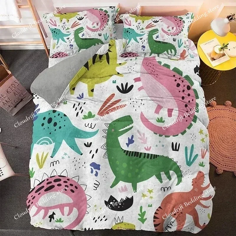 

Cartoon Dinosaur Bedding Set Boys Girls Twin Queen Size Duvet Cover Pillowcase Bed Boys Fashion Home Textileextile Luxury Gift02