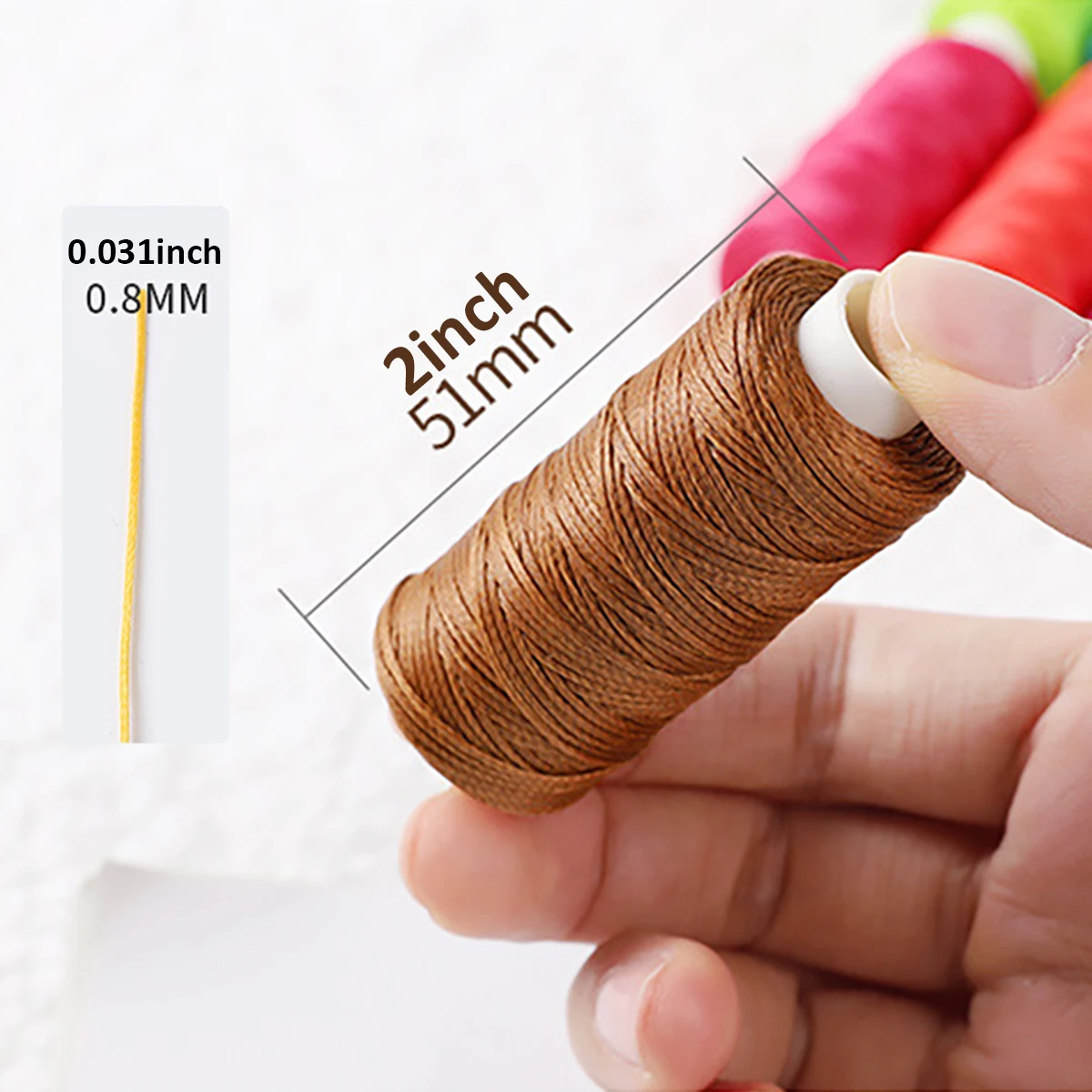 6 Colors 0.8mm Flat Waxed Thread Sewing Thread for Handmade Weaving 150D Leather Thread for Bracelets, Bag Making, and Weaving Hand Ropes - Black, Beige, Light Gray, Peach Wood Color, Coffee Color, Dark Chestnut Color