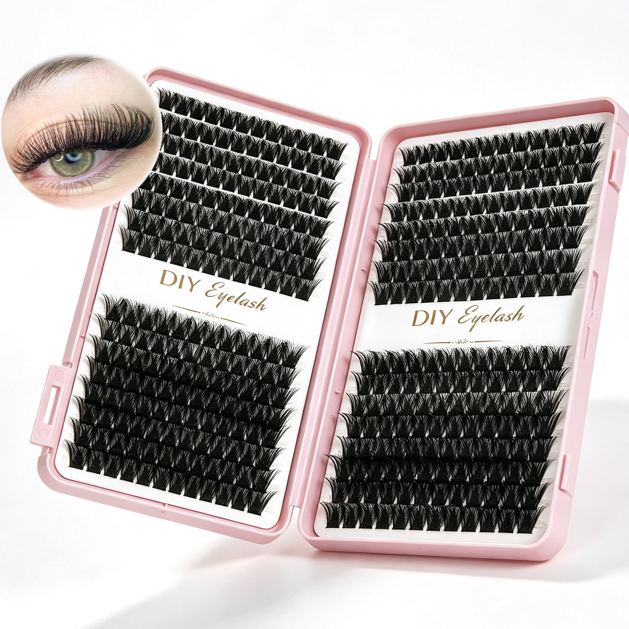 DIY Reusable Individual Cluster Lashes, Fluffy D‑Curl Mixed‑Length Segmented False Eyelashes With Portable Lash‑Book Storage