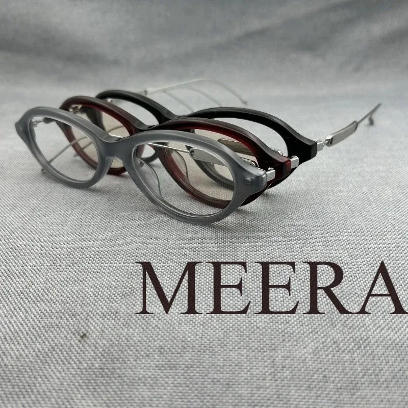

korea New Oval Small GM Eyeglasses Acetate Frame Titanium Temples Red/Grey Anti-blue Light Glasses Trendy Style Optical eyewear