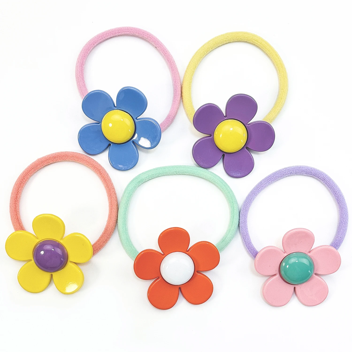 2/5pcs Cute Rubber Hair Ties for Children Flower Hairbands Girls Baby Headbands Ponytail Holder Ties and Cute Girls Headdress