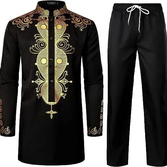 

LIBIELIY Four Seasons Men's Suit African Ethnic Style Long Sleeved Embroidered Suits Men's Traditional Clothing 2 Pieces Luxury