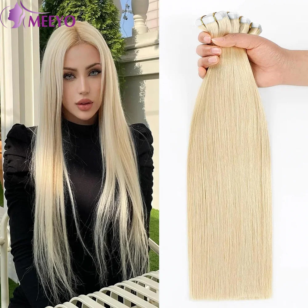 Straight Blonde Hair Extensions Real Human Hair Extensions 16 To 26 Inches For Woman Tape in Hair Extensions Invisible Seamless