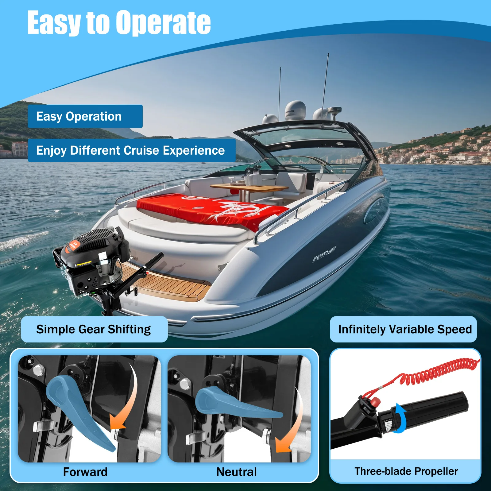 Outboard Motor Engine  4-stroke 6HP Air-cooling Heavy Duty Fishing Boat Motor Gas Powered Manual Tilt 1 Cylinder for Exploration