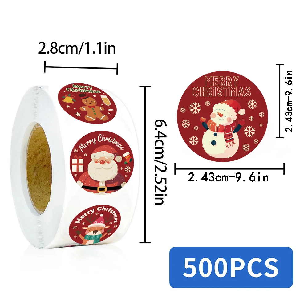 500 SZTUK Naklejek Świątecznych w Rolce, Wodoodporne, Personalizowane, do Laptopa, Kawy, Telefonu, Roweru, Motocykla, Bagażu