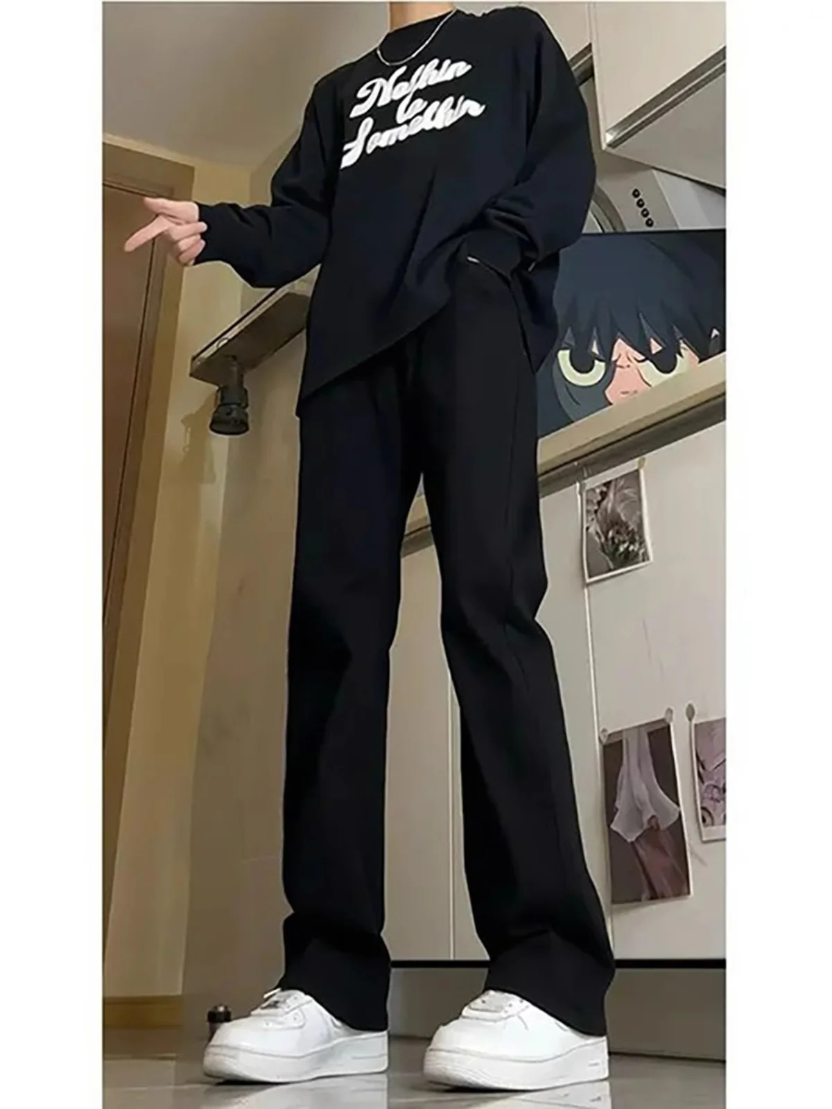 

Мужские джинсы American High Street: приталенные, прямые, весенне-осенние, чисто черные, повседневные, дышащие, с расклешением от колена