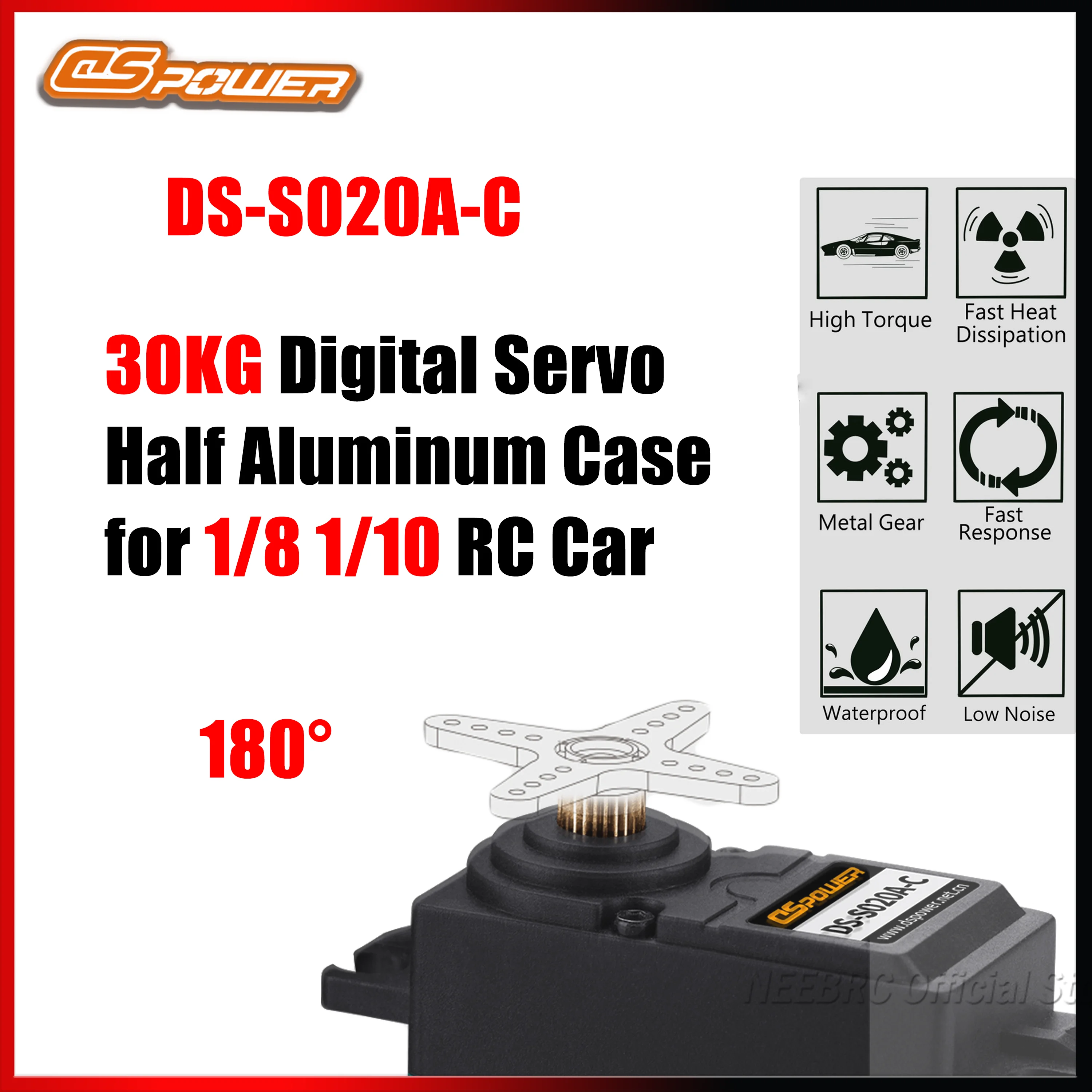 

DSpower 30KG 300 Degrees Half Aluminum Case Digital Metal Gear Waterproof Servo High Speed Blue for 1/8 1/10 RC Car Boat Plane