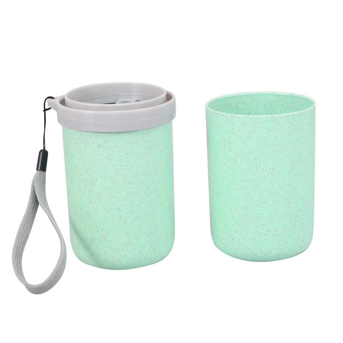 Wash Gargle Cup Set Compact Toothbrush Toothpaste Storage Box Wheat Straw Material For Travel Camping Outdoor Use Green