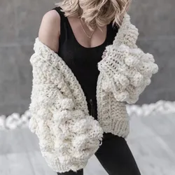 9 colors Street V Neck Ball shape Cardigan Sweater Retro Women Long Sleeve Knitted Knitwear Jumper kleding jerseis mujer femme