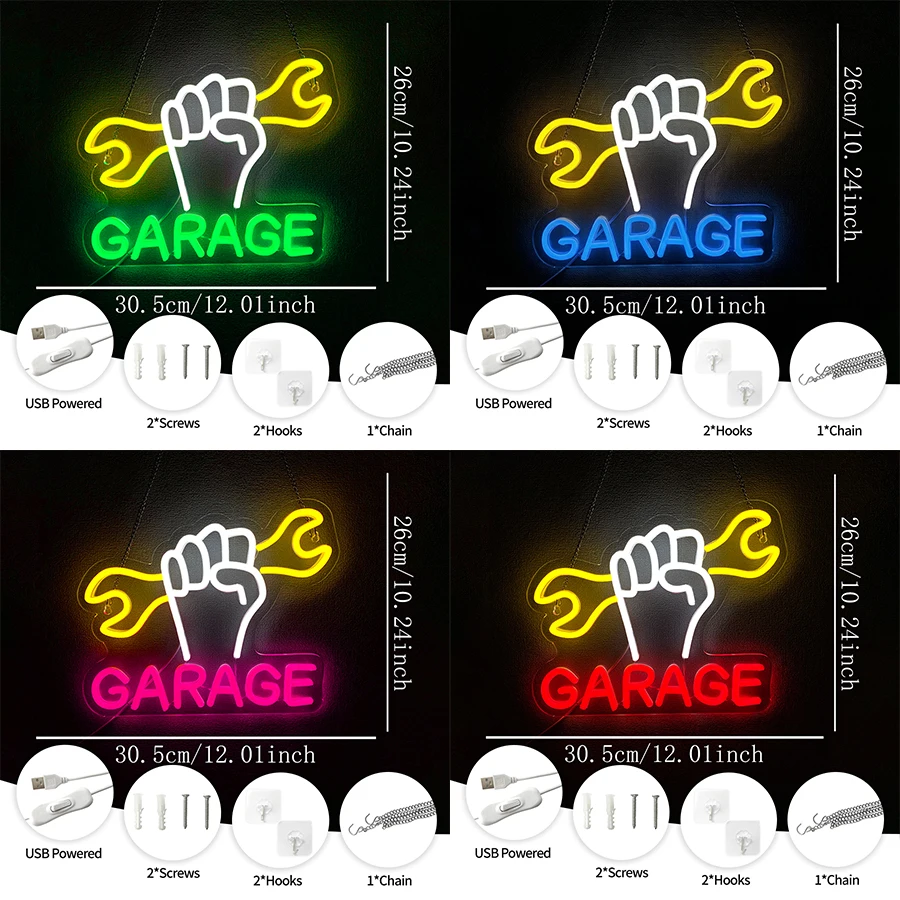 Garage Led Neon Sign, Hand-Held Wrench Icon Wall Decor, Auto Repair Shop, Garage, Hardware Store, Man Cave Workshop  Wall Lamp.