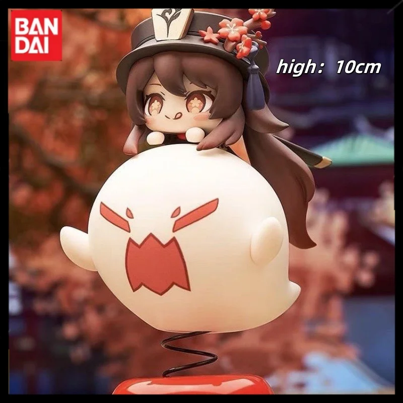 10cm Bandai Genshin Impact Cartoon Game Figure Hu Tao Q Edition Kiddie Ride Model Pvc Children Toy Desktop Decoration Collection