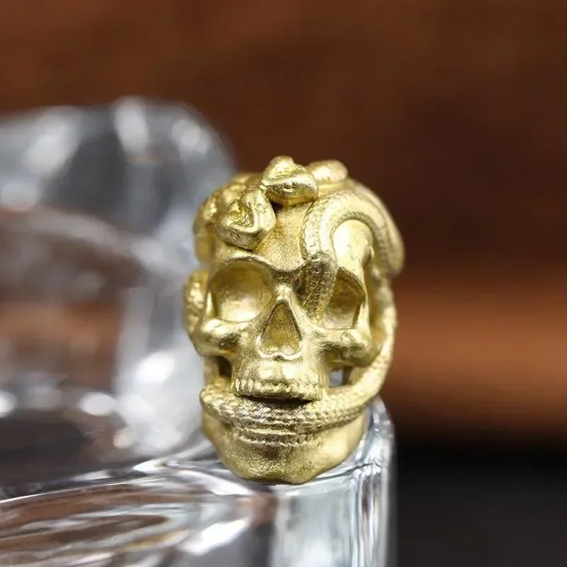 Double Snake Skull Head Brass Knife Bead EDC Outdoor DIY Paracord Accessories Woven Lanyard Pendant Jewelry Punk Bracelet Charms - view 5