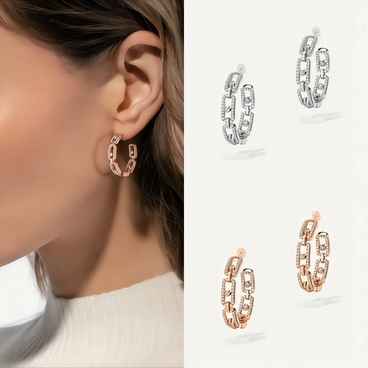 

Fashion Jewelry Move Luxury Brand 925 Silver Circle Zircon Earrings Suitable for Women's Gift Parties