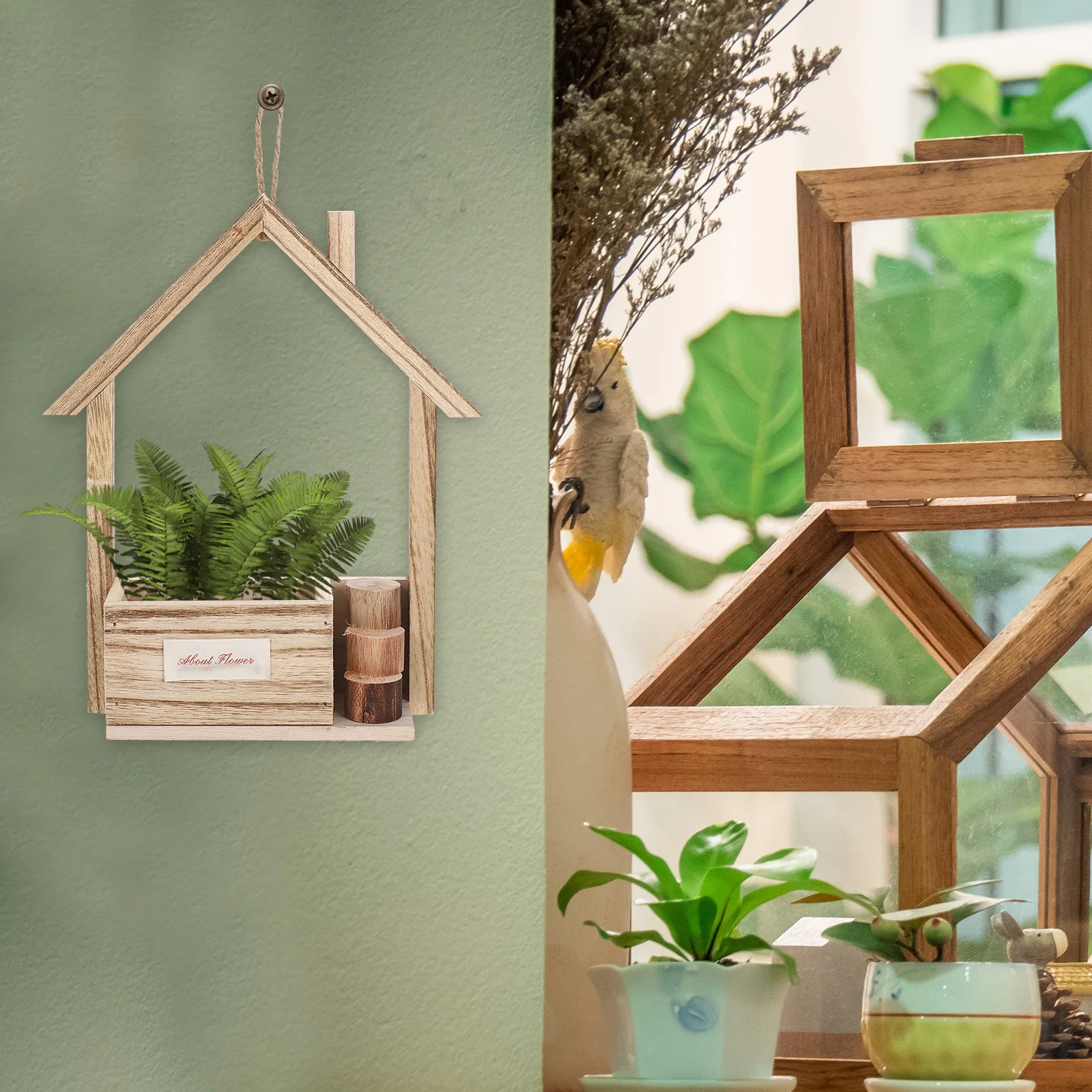 

European-style Wooden Hanging Basin Boho Wall Decor for Bedroom Basket Flowerpots