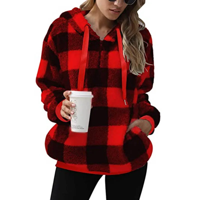 Autumn Hoodie Women\'s Casual Sweatshirt Creative Hoodie Matching Streetwear Plaid Hooded Wool Coat High Quality Hoodie CYXX171