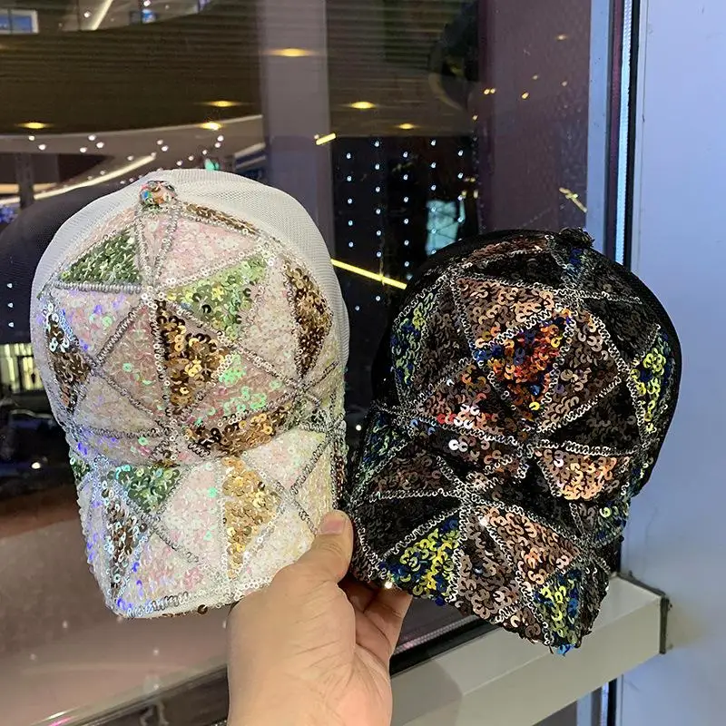 Sequin Glitter Baseball Cap Breathable Mesh Back Adjustable Fit for Summer Beach Pool Party Daily Use
