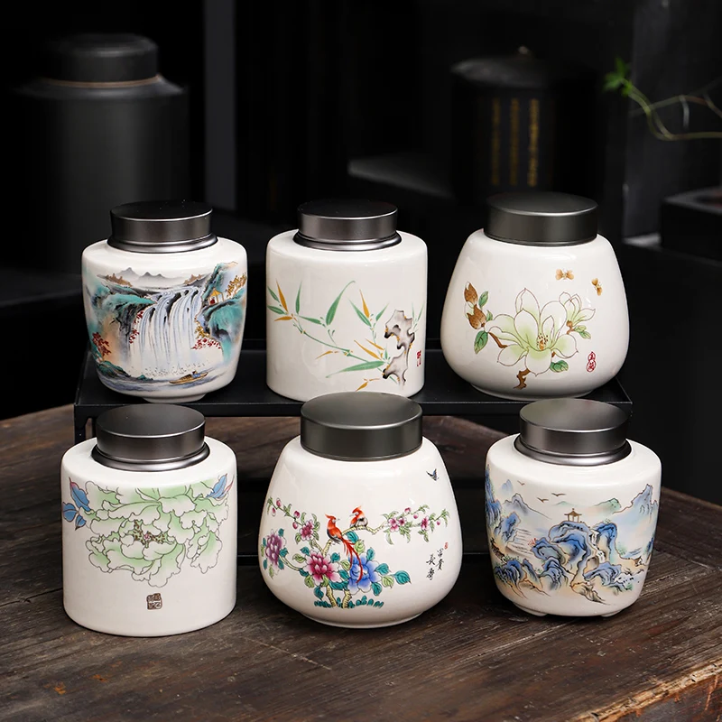 

Креативная керамическая пейзажная цветочная банка для чая, влагостойкая ароматическая порошковая мазь, конфеты, банка для хранения кофейных зерен, контейнер для еды